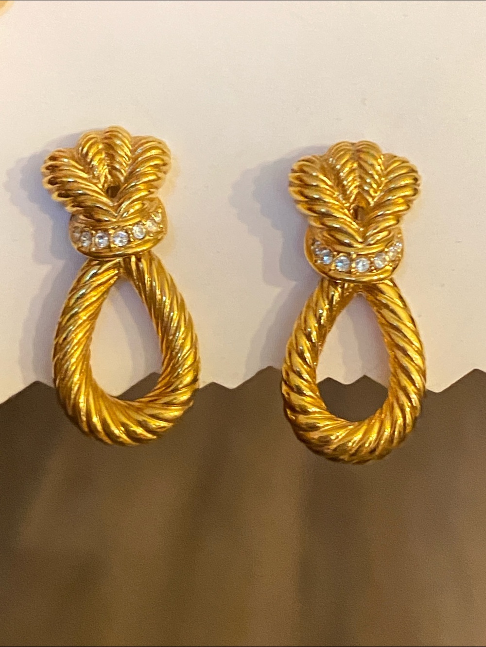 Vintage Butler Heavy Gold Plated Rhinestone Door Knocker Earrings